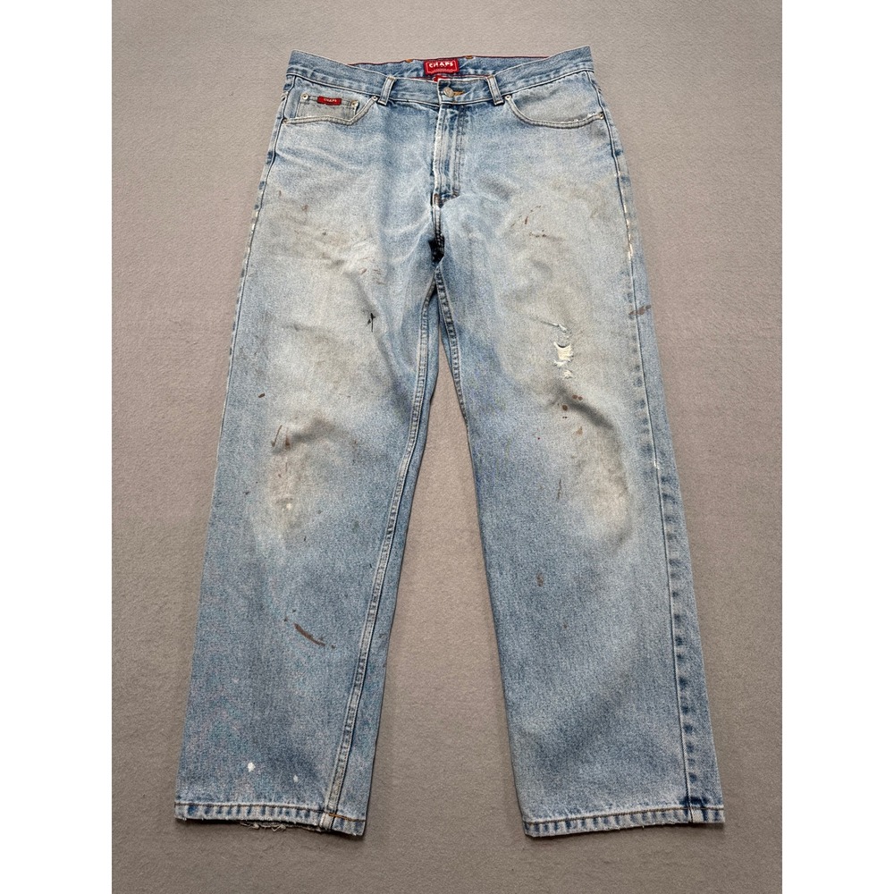 Chaps Denim Jeans Men's‎ 34x29 Blue Light Wash Straight Leg Relaxed Distressed